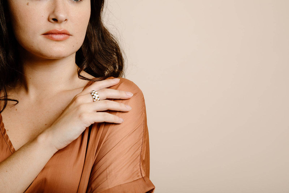 White & Gold Checkered Ring