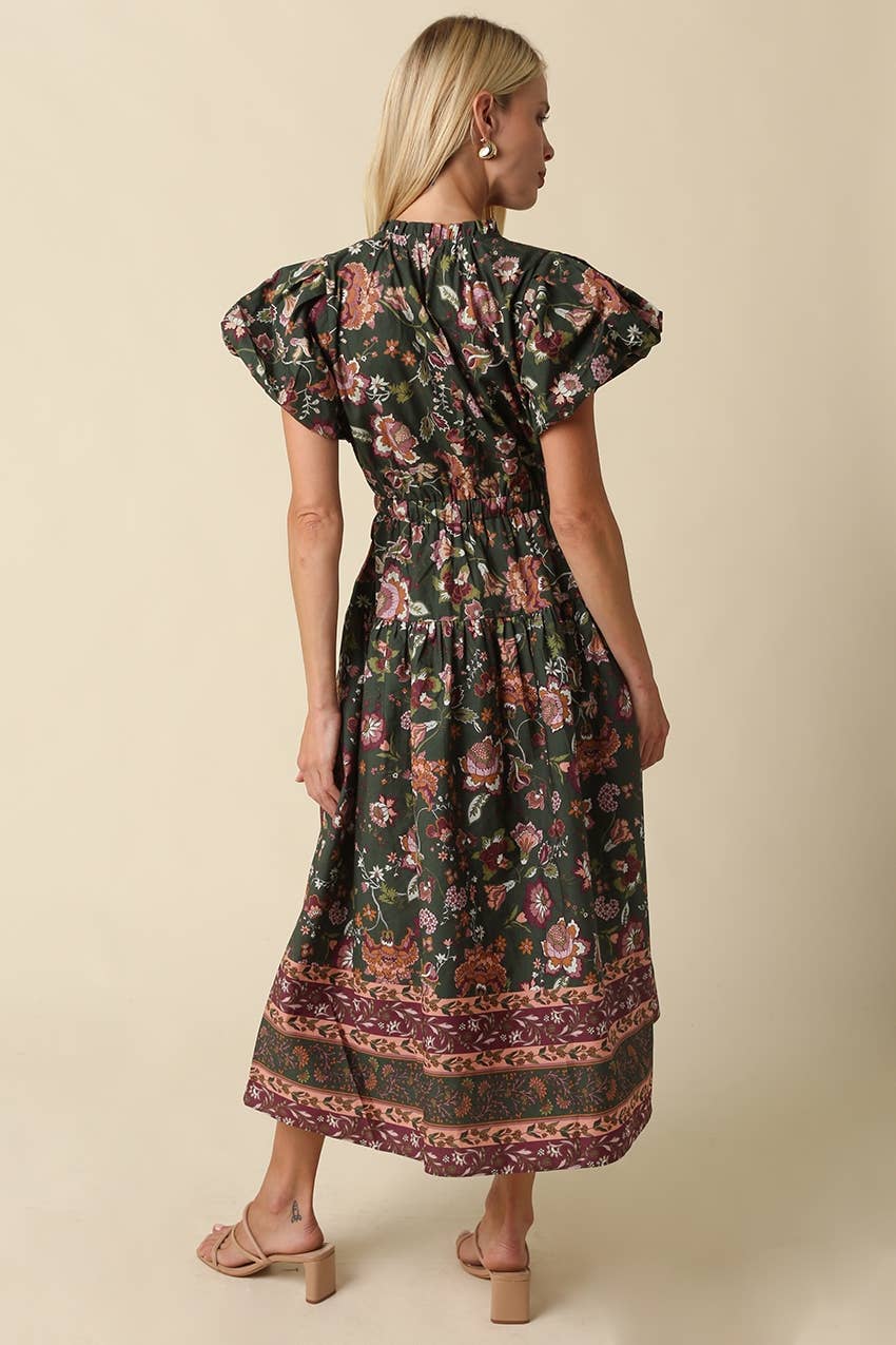 Alana Bubble Sleeve Floral Midi Dress