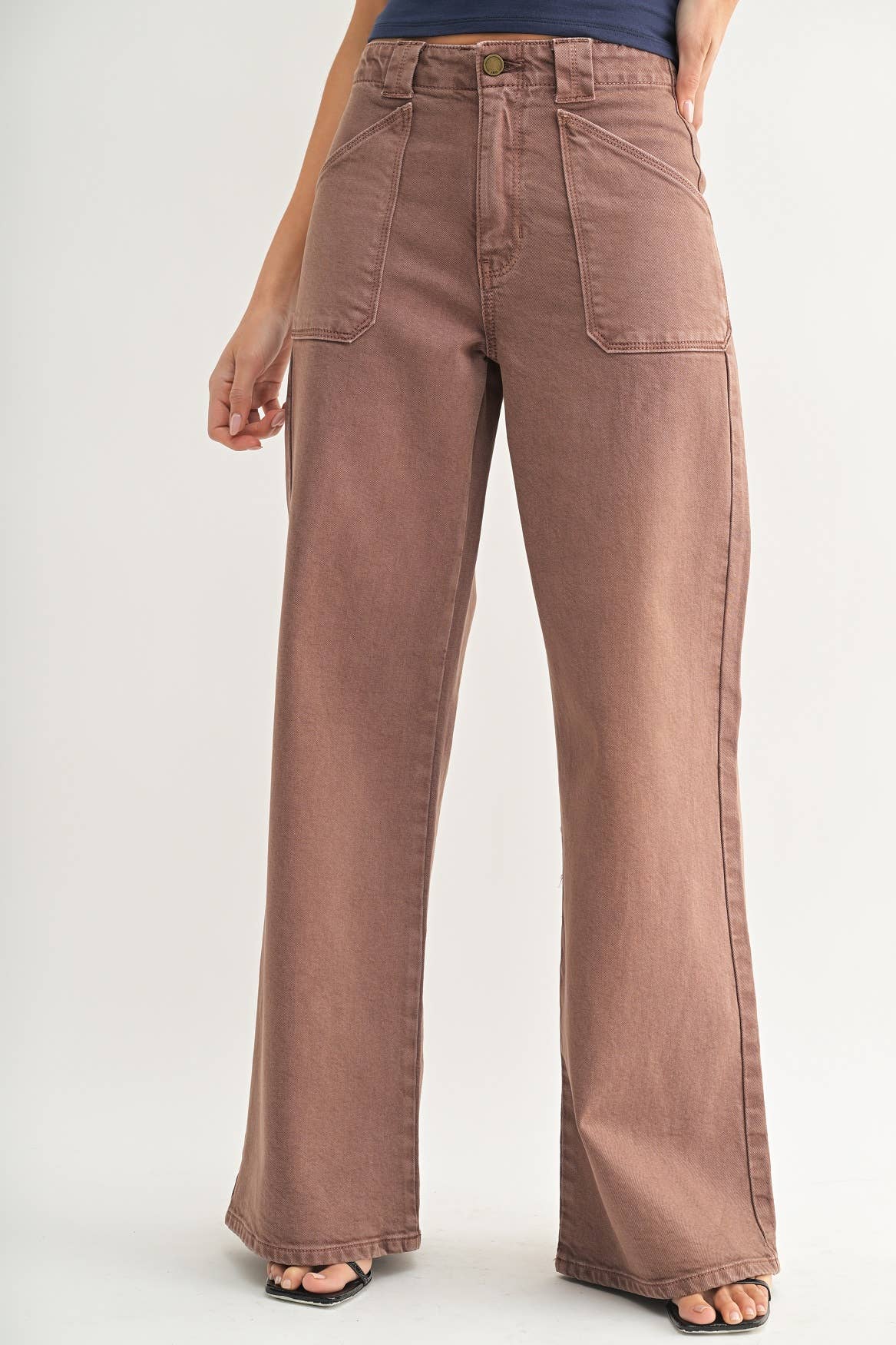 Patch Pocket Wide Leg Flare - VINTAGE BROWN -
