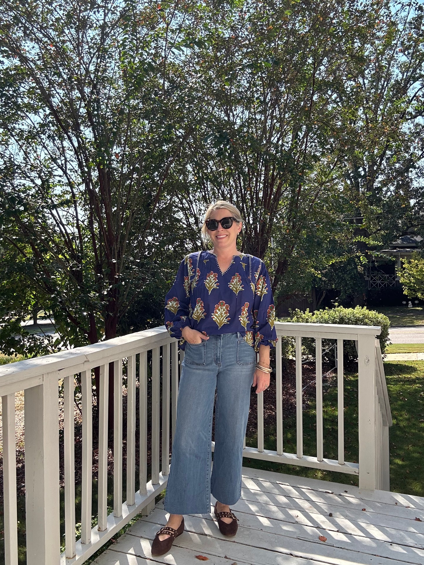Long Sleeve Floral Detail V-Neck Top