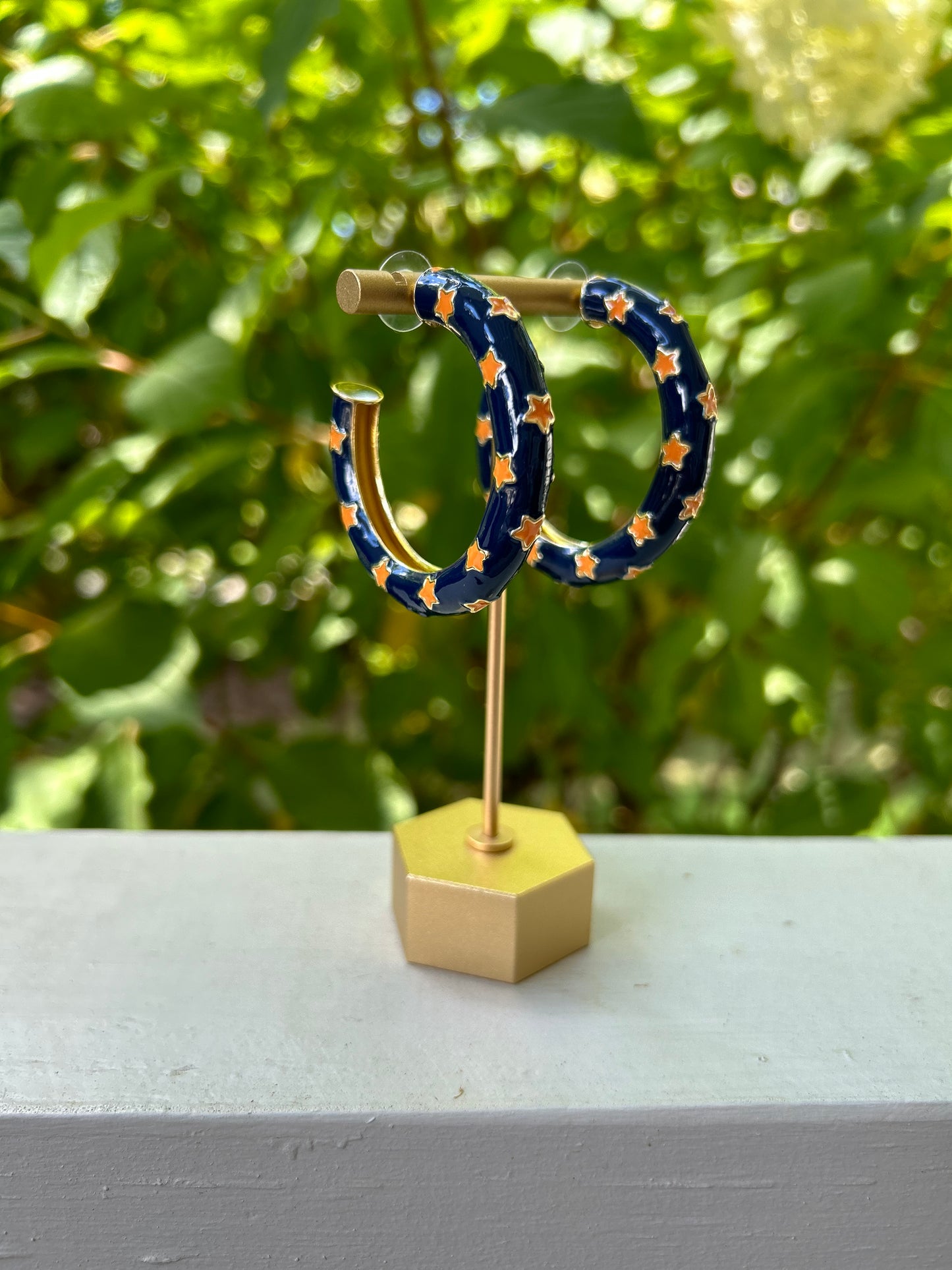 Justine Earrings in Navy + Orange