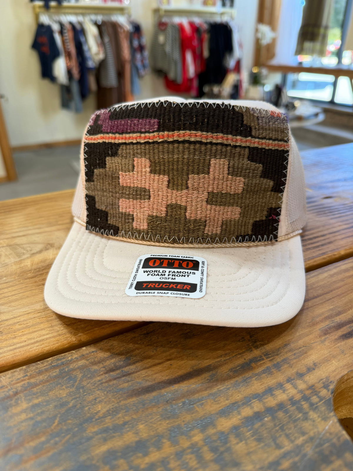 Kilim patch trucker hat