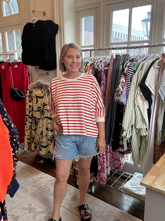 Striped boxy knit top