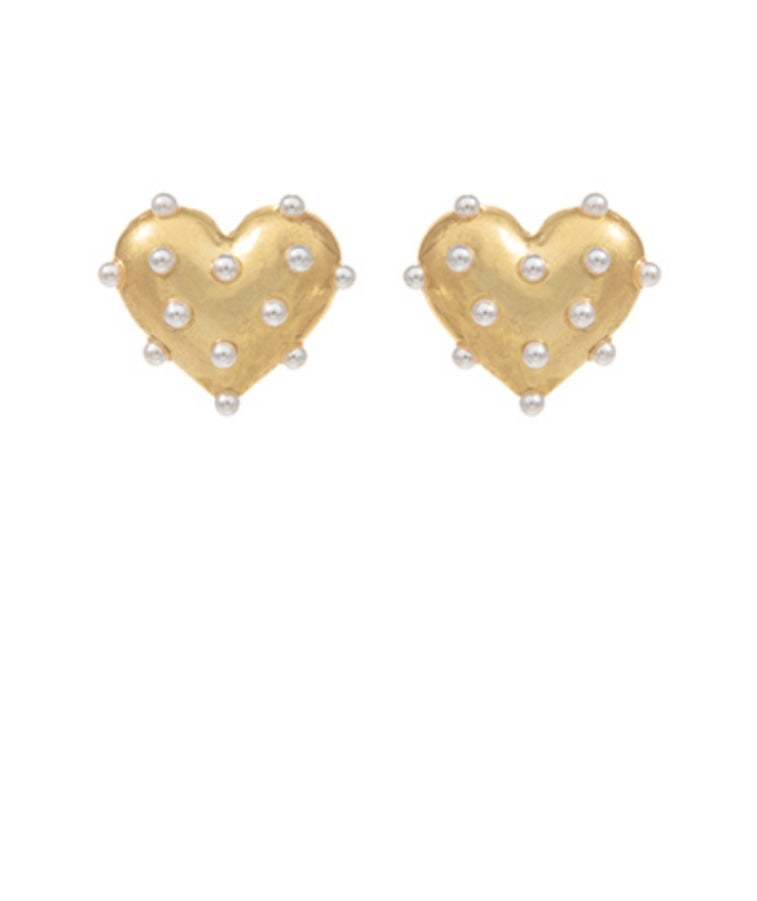 Pearl Deco Metal Heart Earrings