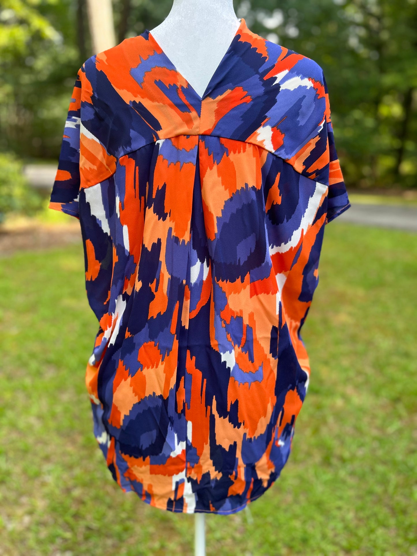 Orange + blue + white printed top