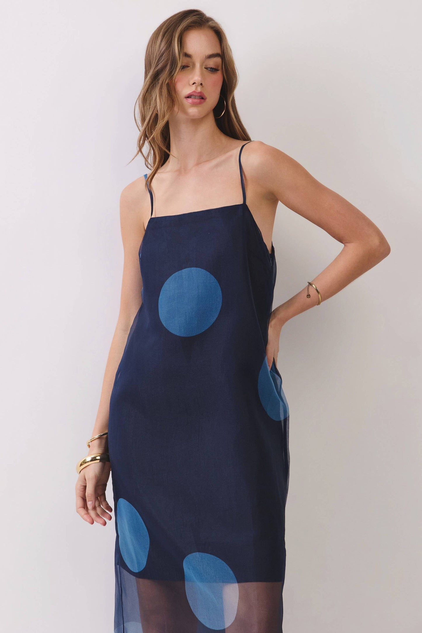 Polka Dot Sheer Overlay Maxi Dress