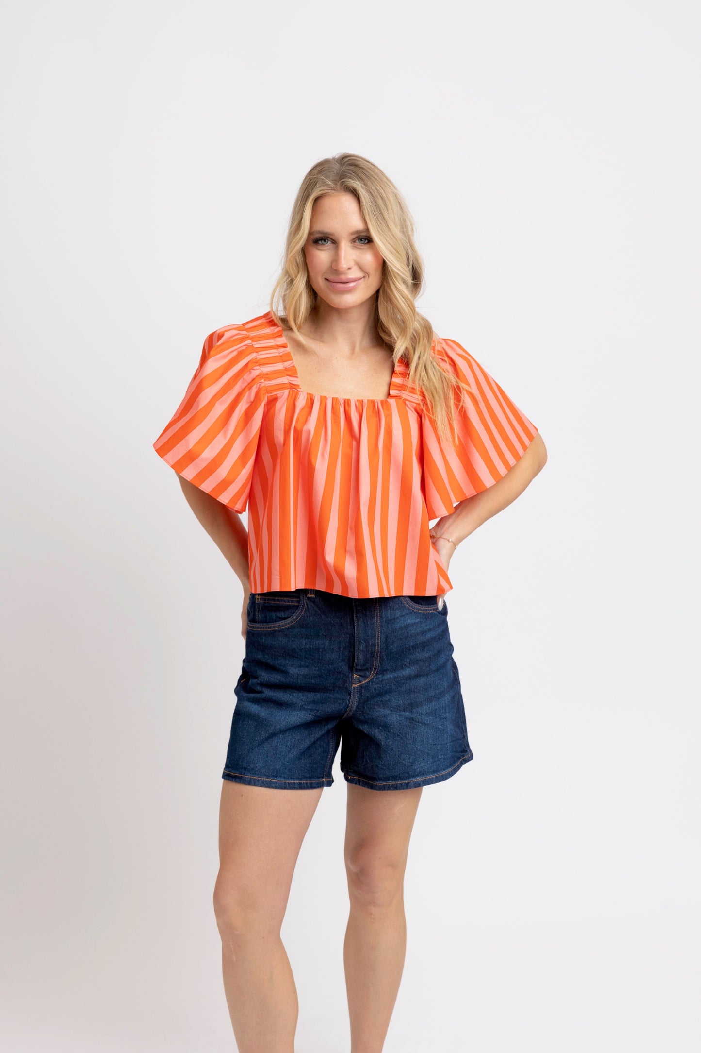 Coral Stripe Square Neck