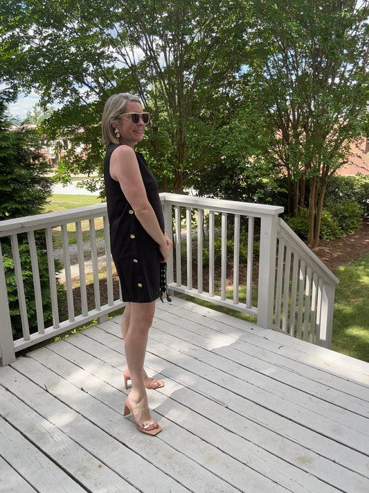 Shift dress with gold buttons