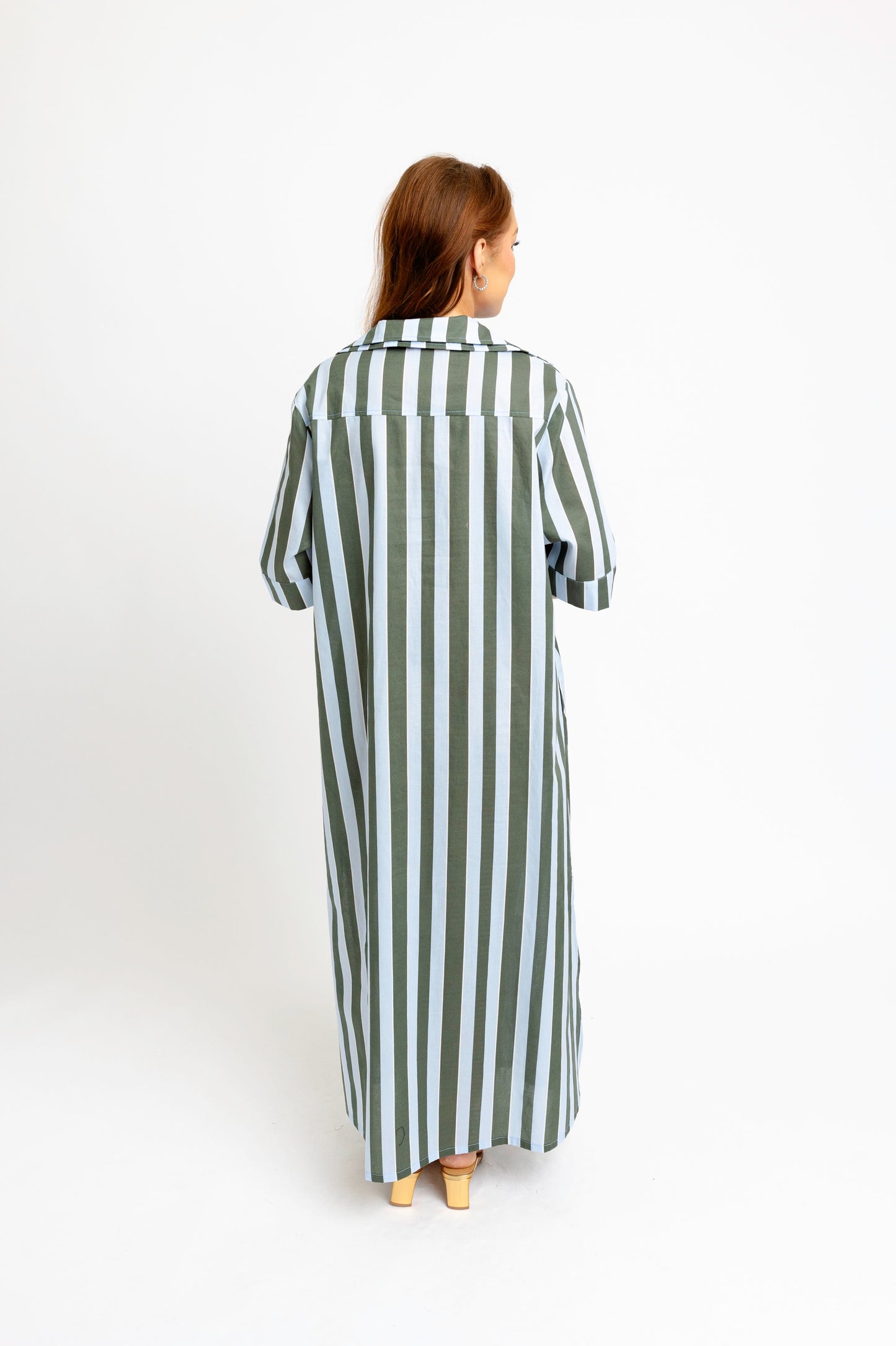 Bold Stripe Maxi Shirt Dress