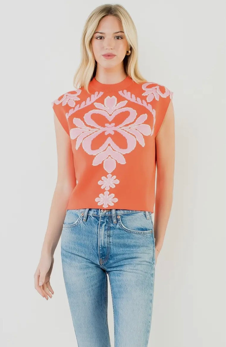 Sleeveless patterned knit top