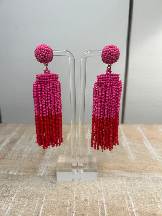 Beaded tassel fringe earrings