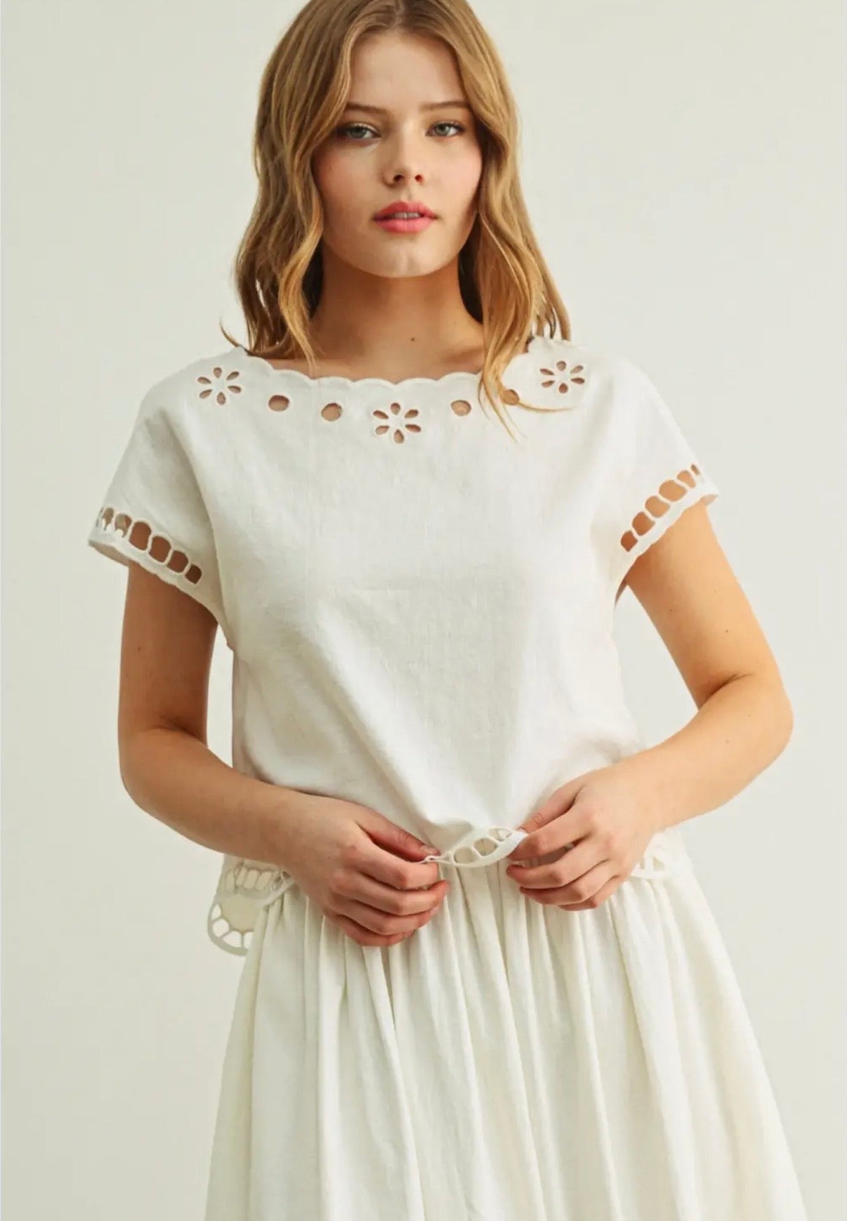Floral Embroidered Boat Neck Top