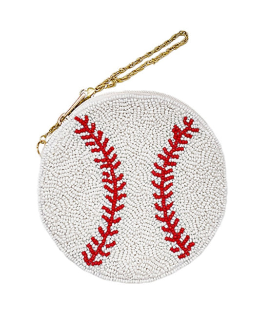 Beaded baseball coin pouch