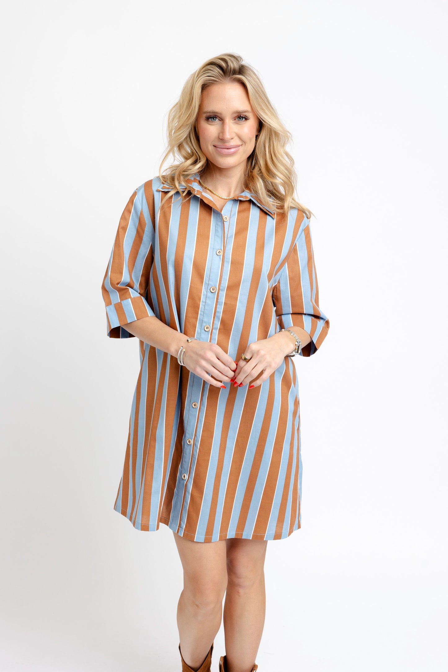 Bold stripe shirt dress