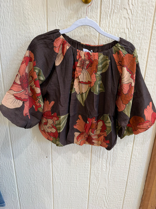 Floral print top with bubble hem