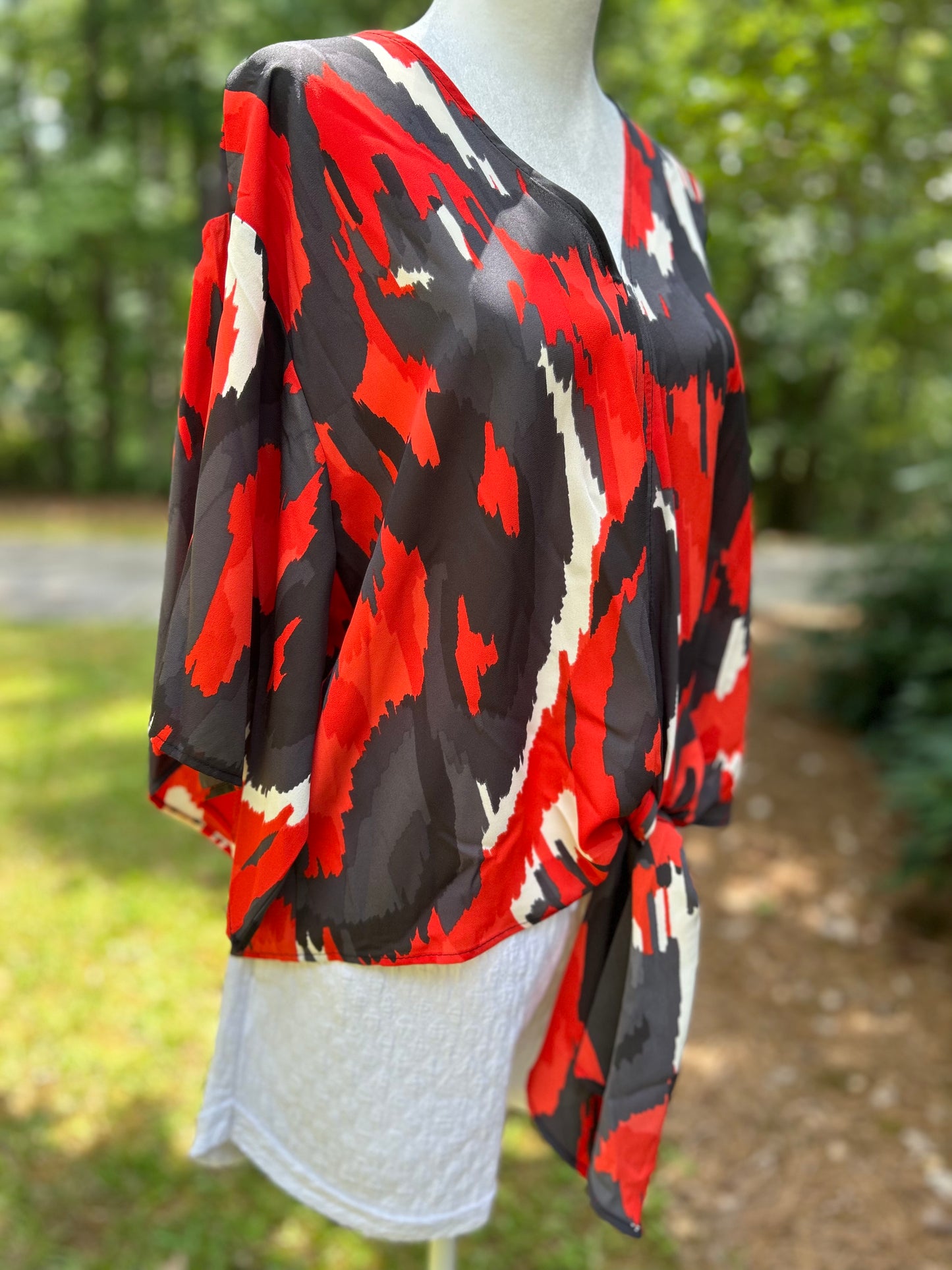 Red + black + white tie top