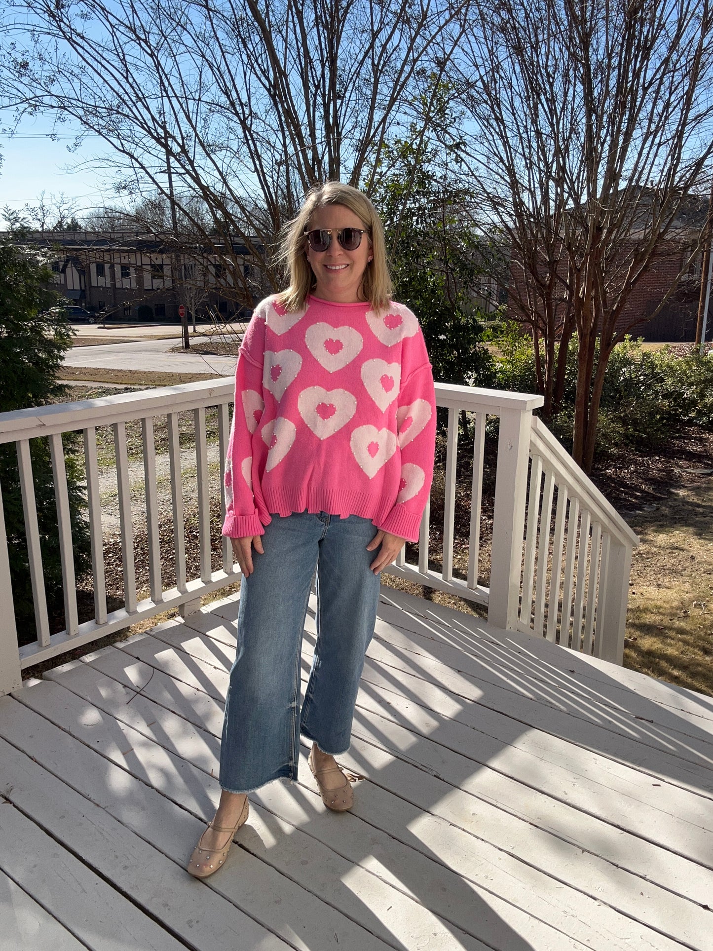 Beaded Heart Drop Shoulder Sweater