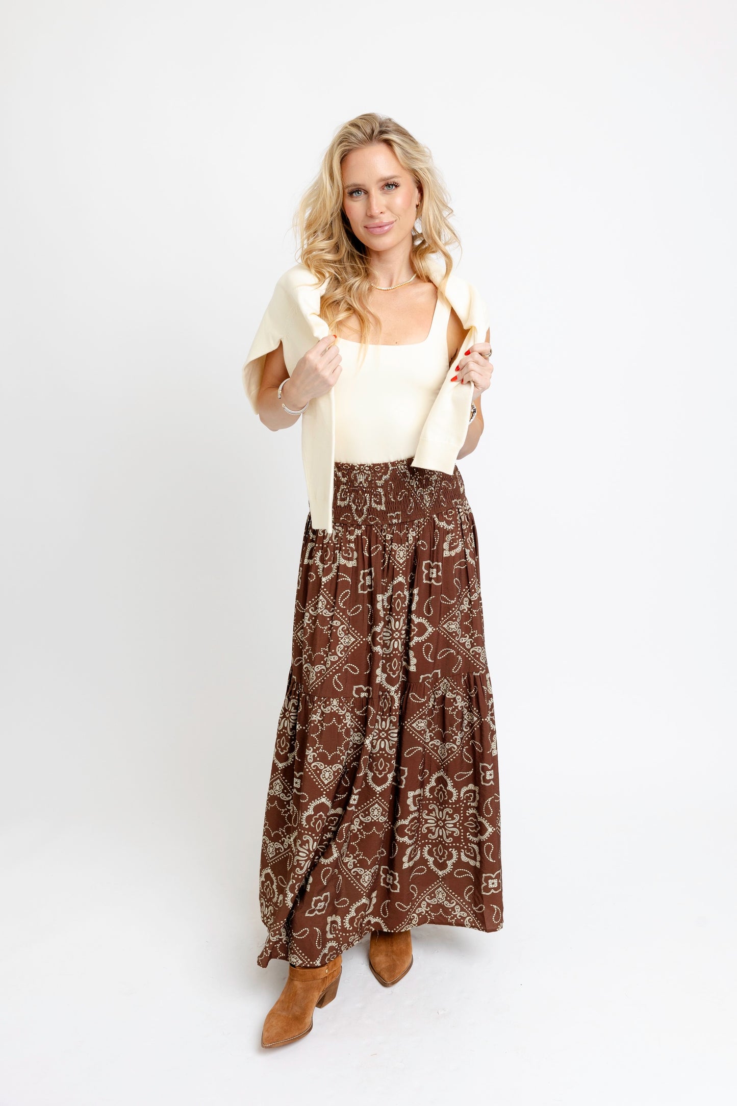 Bandana smock tier maxi skirt