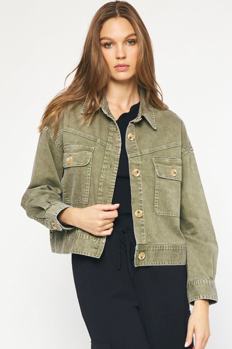 Washed denim cropped jacket