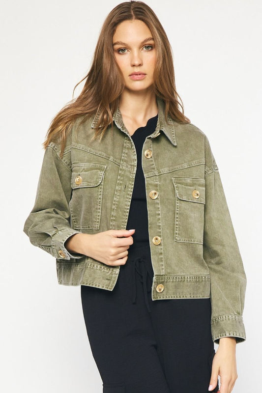 Washed denim cropped jacket