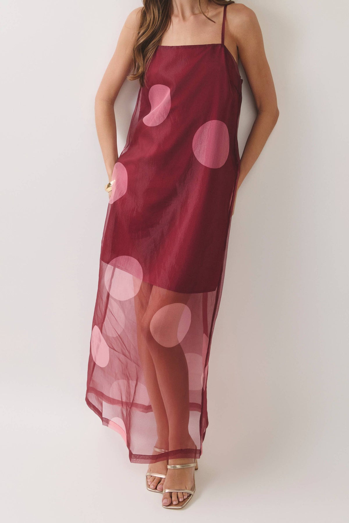 Polka Dot Sheer Overlay Maxi Dress