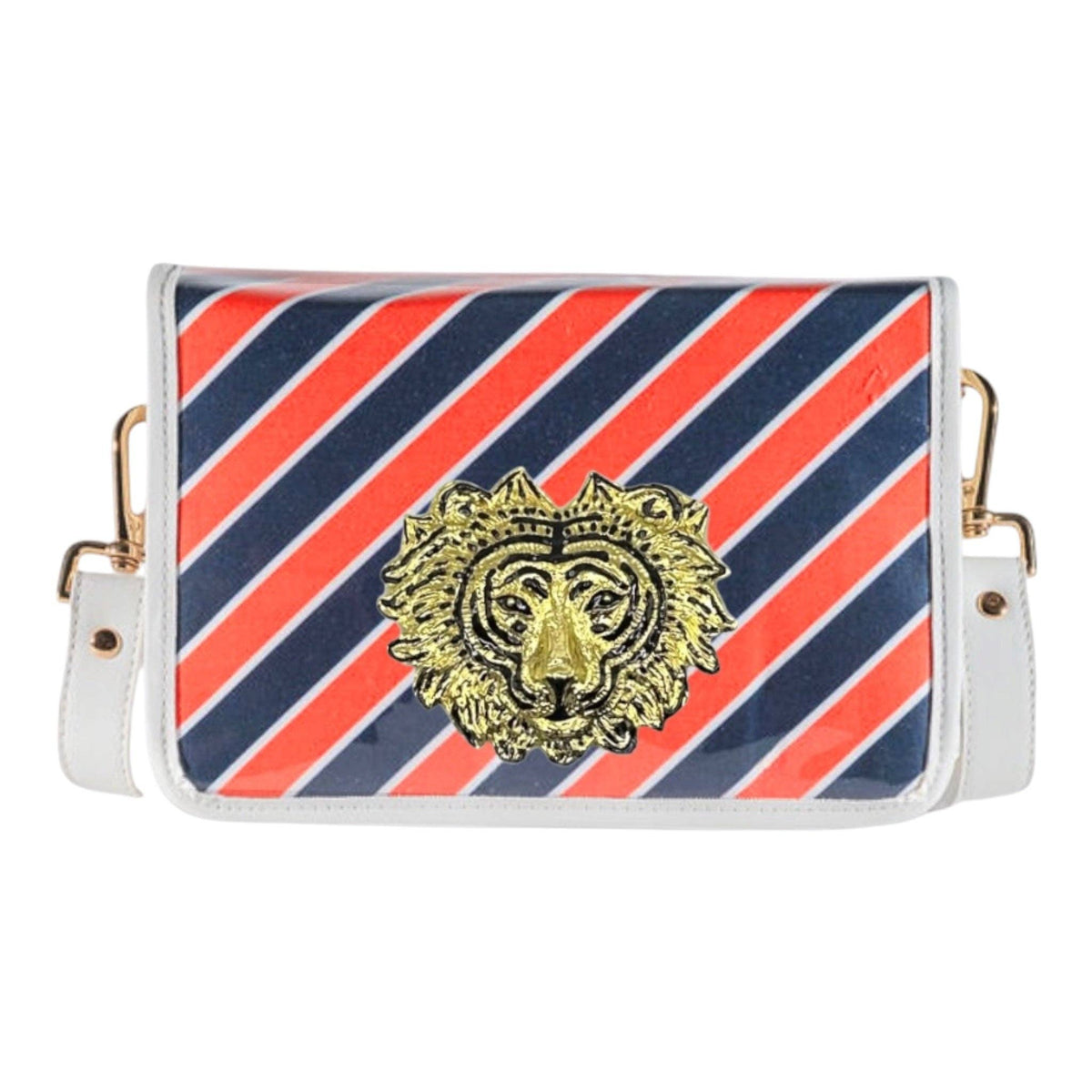 Orange and Navy Stripe Clear Stadium Bag with Tiger