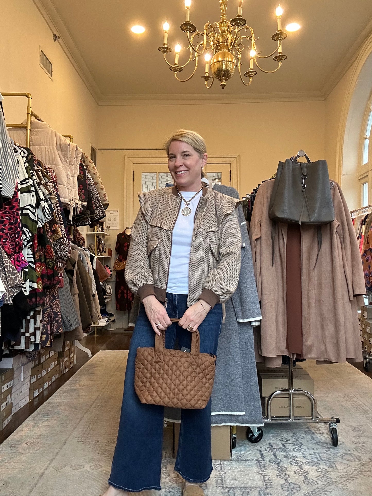 Perforated Pattern Ruffle Detail
Bomber Jacket