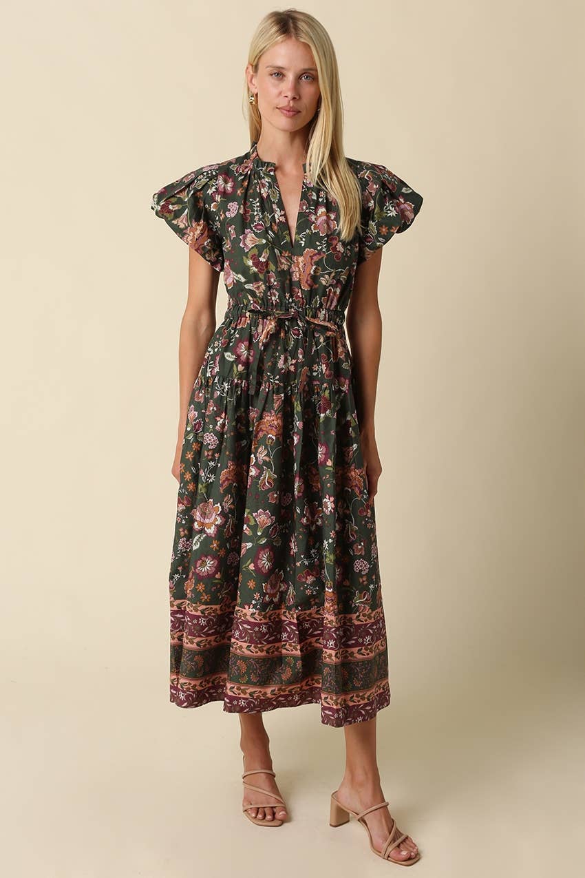 Alana Bubble Sleeve Floral Midi Dress