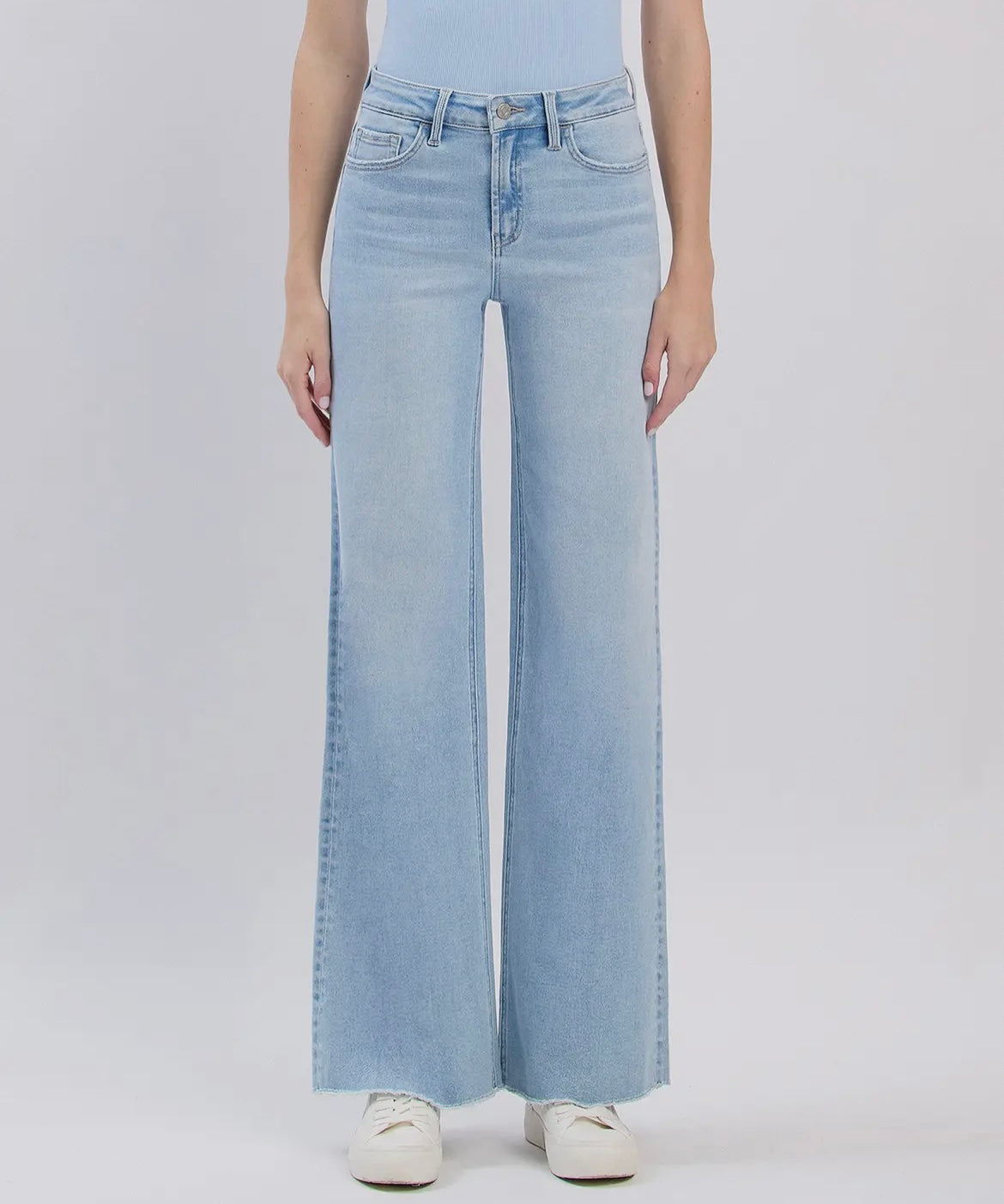 High rise raw hem wide leg jeans