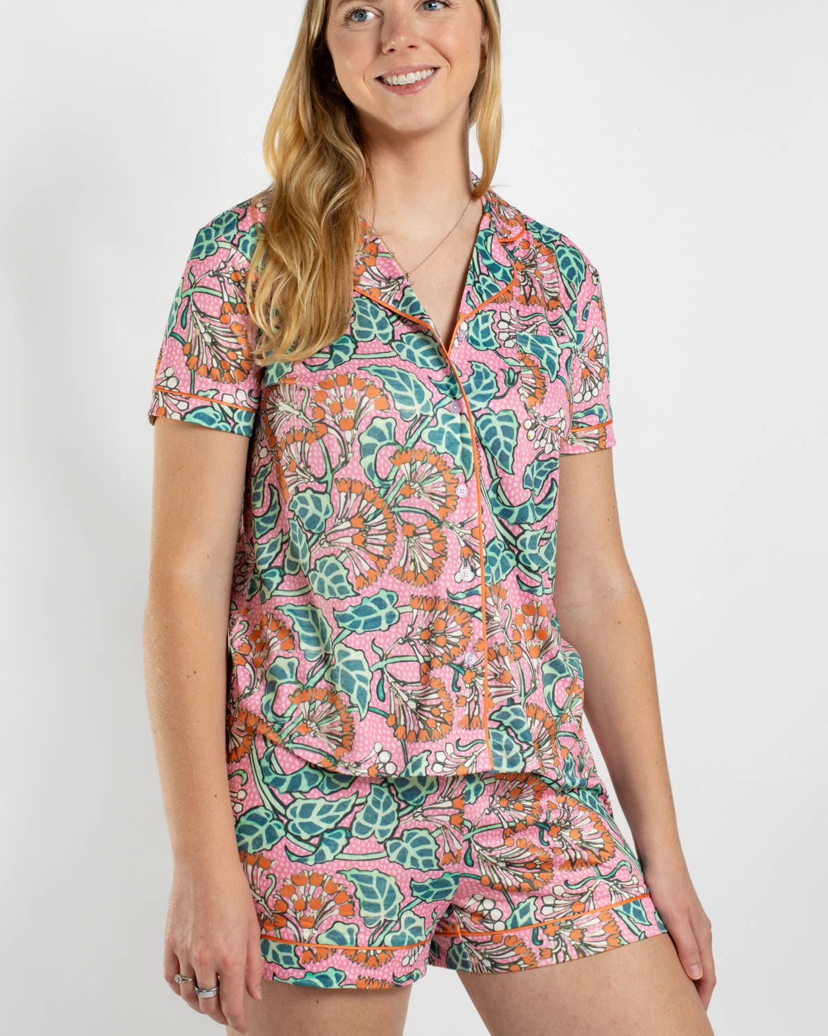 Joanna Short Sleeve Button Up Sleep Shirt    Pink/Multi   -Asst.