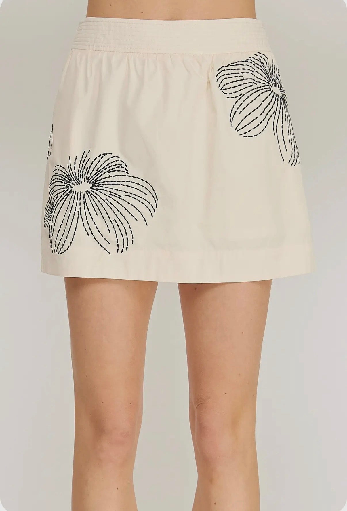 Floral Embroidered Puff Sleeve Top and Smocked Waist Skort Set