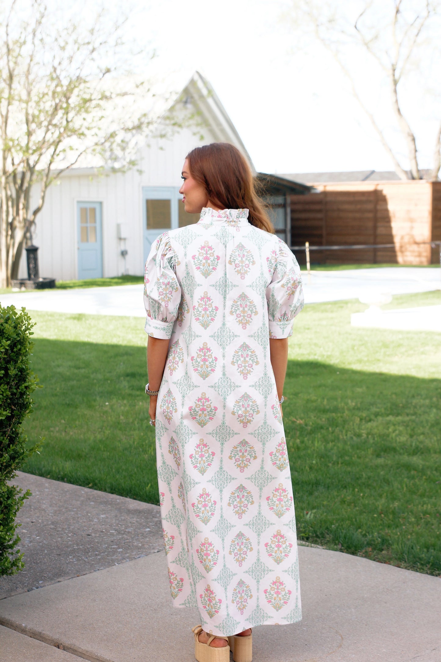 Vintage floral ruffle neck shirt dress