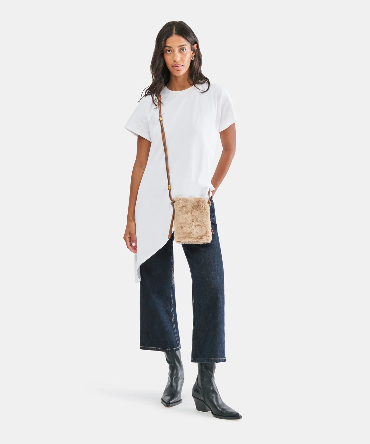 lyrik crossbody mid brown faux fur