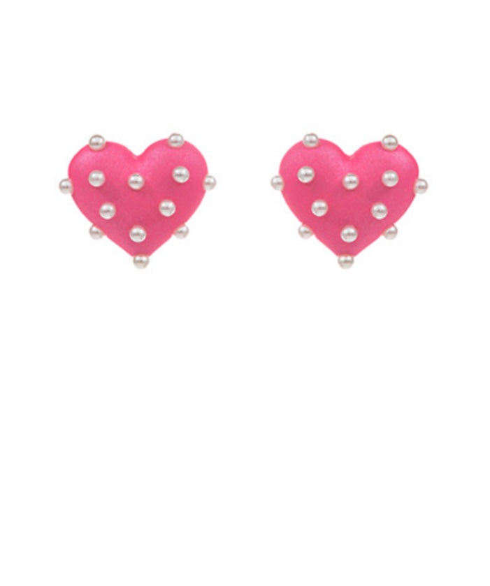 Pearl Deco Metal Heart Earrings