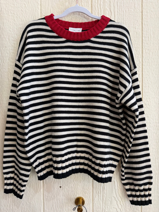 Striped Sweater with Contrast Neckline