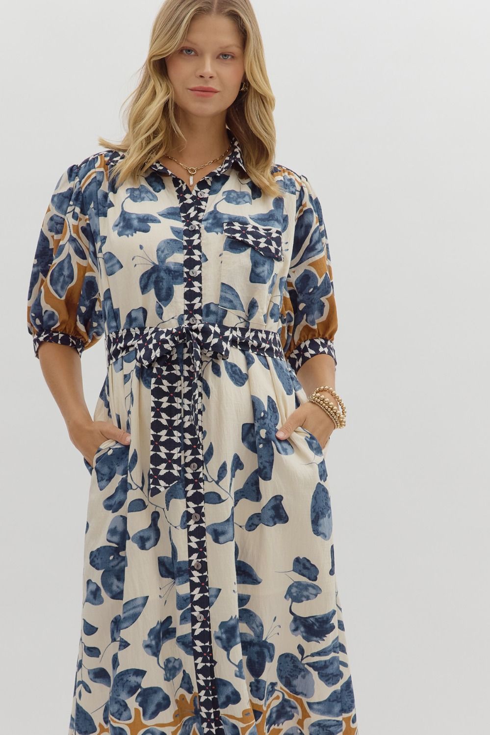 Botanical midi shirt dress