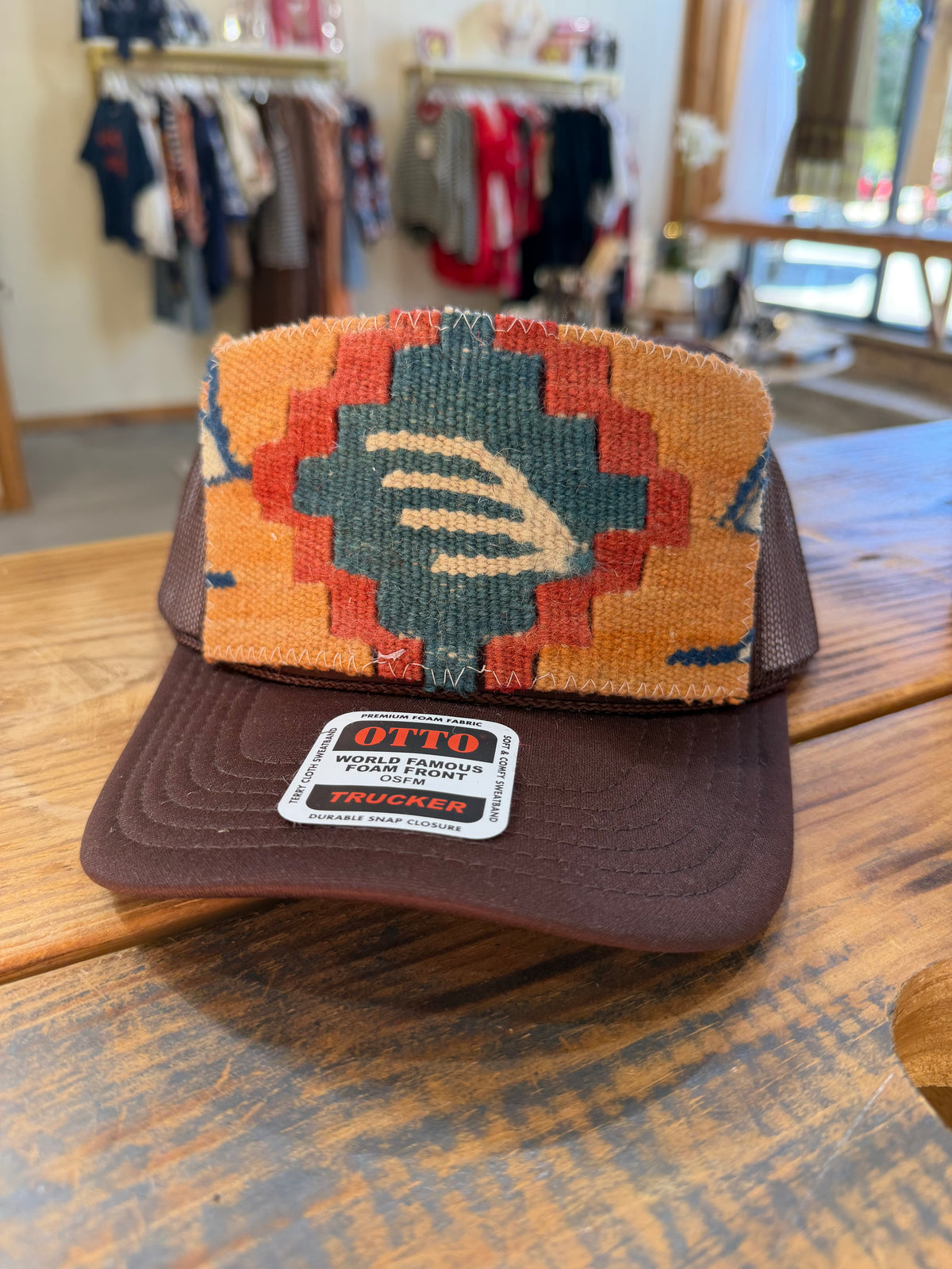 Kilim patch trucker hat