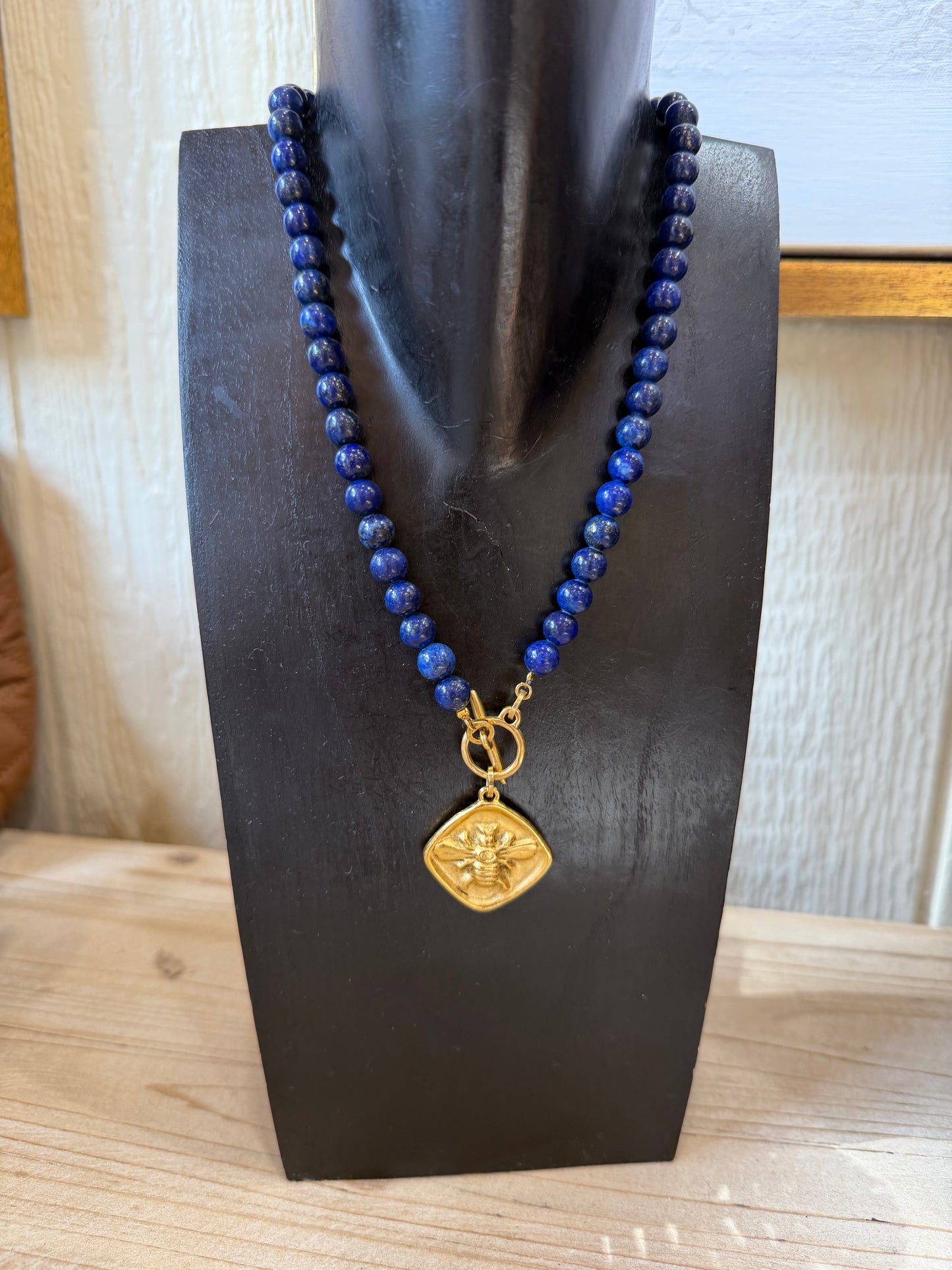 Lapis Bee Pendant Necklace