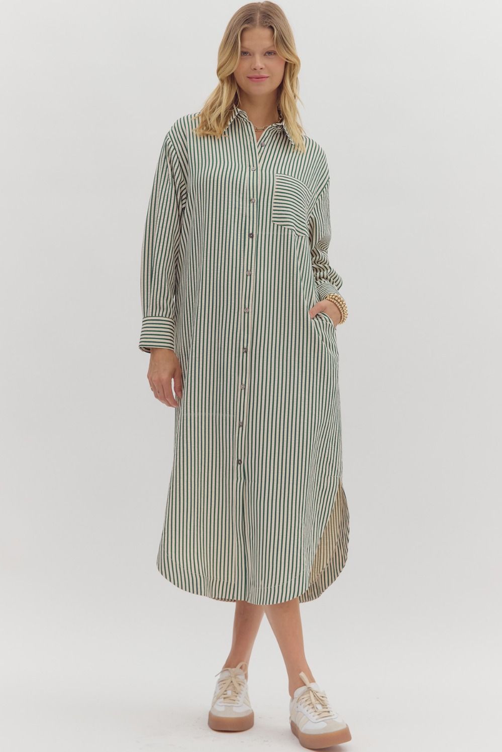 Long sleeve midi shirt dress