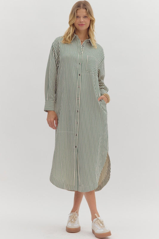 Long sleeve midi shirt dress