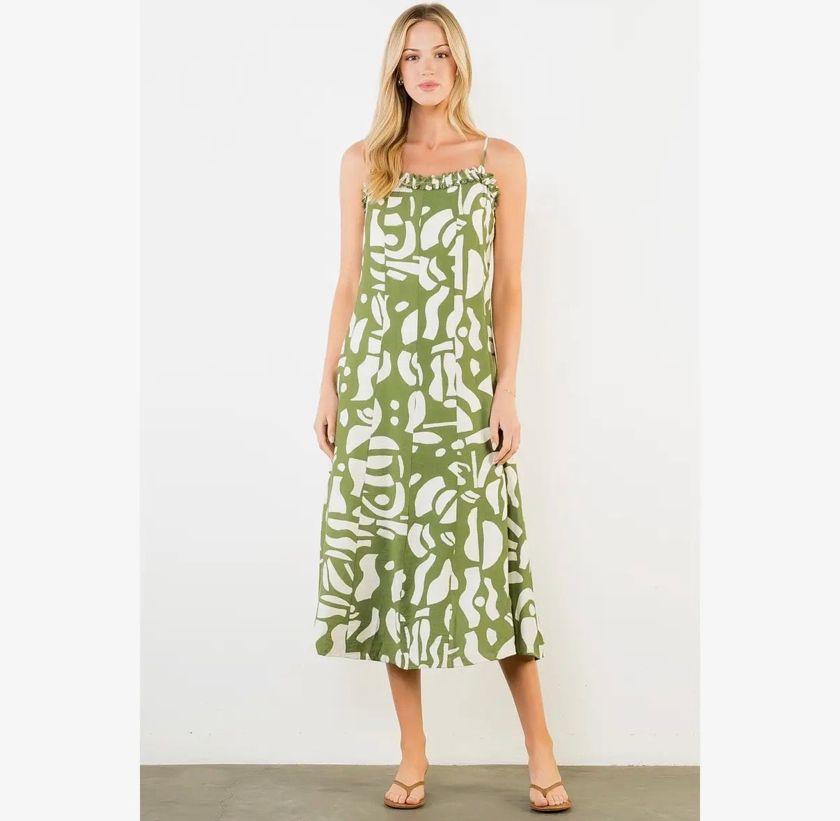 Thin Strap Print Midi Dress