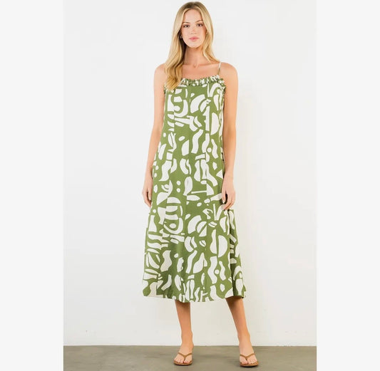 Thin Strap Print Midi Dress