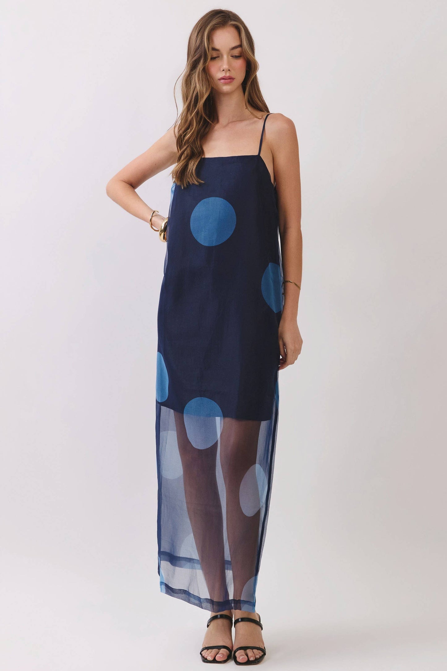 Polka Dot Sheer Overlay Maxi Dress