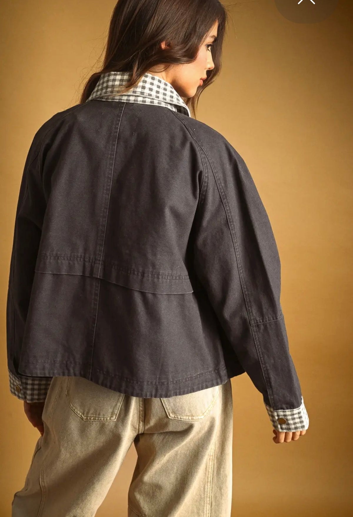 Gingham Collared Twill Jacket