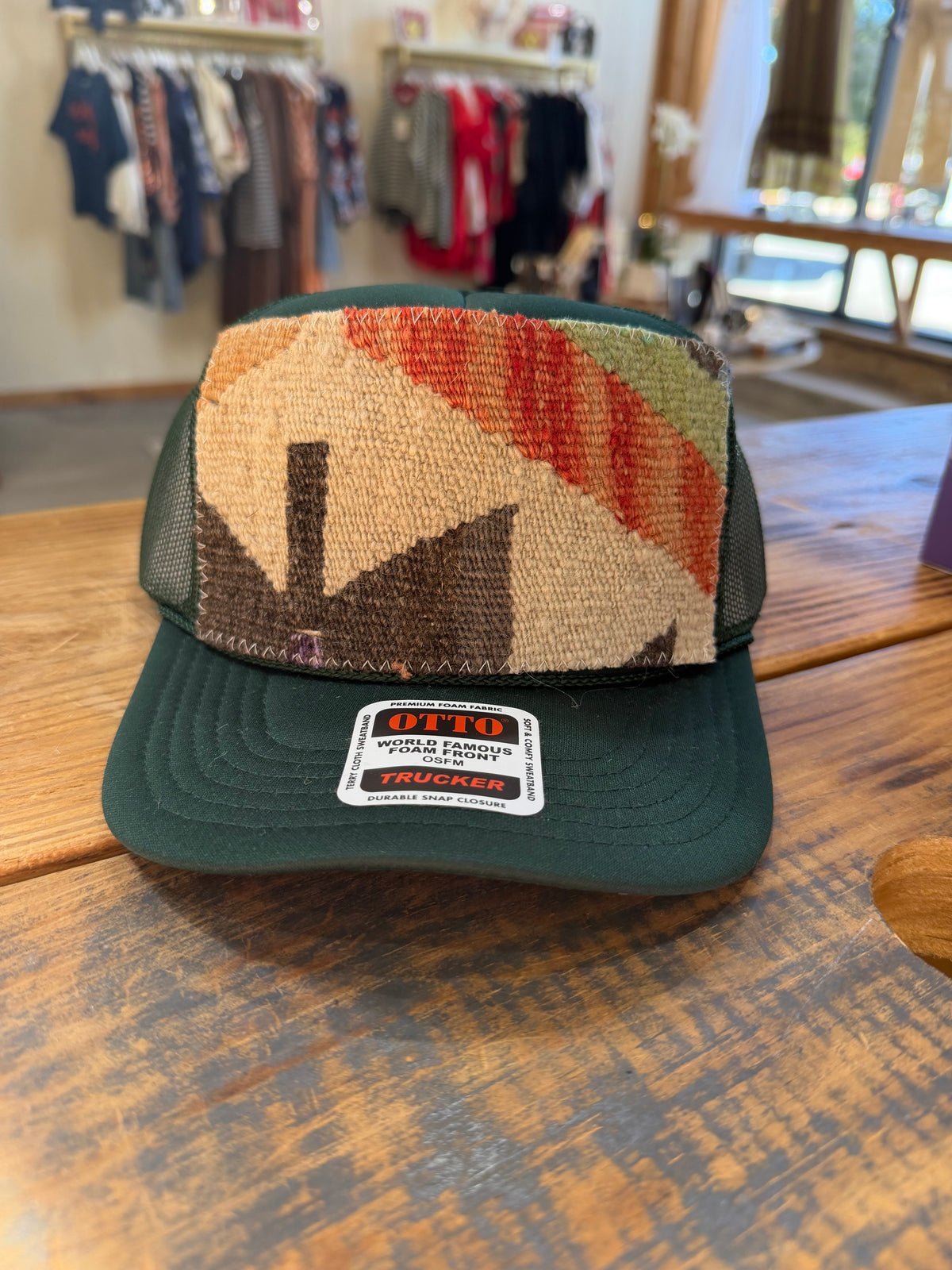 Kilim patch trucker hat