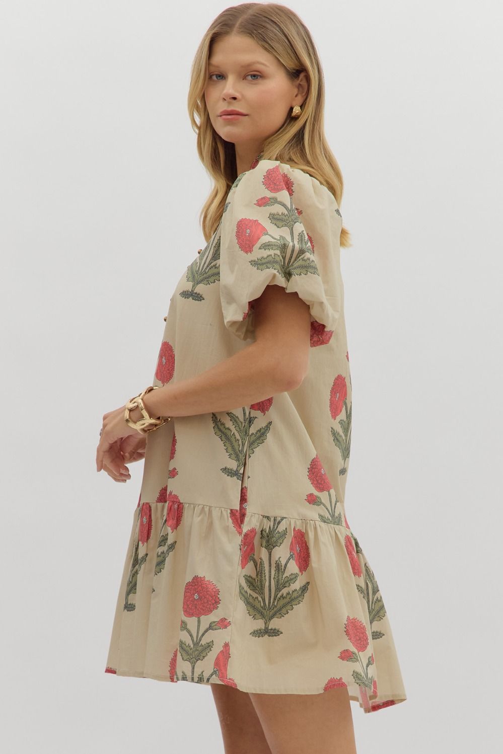 Floral short bubble sleeve dress