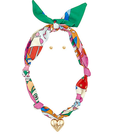 Scarf & Bold Heart Charm Necklace Set