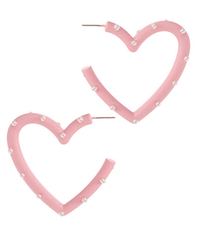 Pearl & Color Coated Heart Hoops