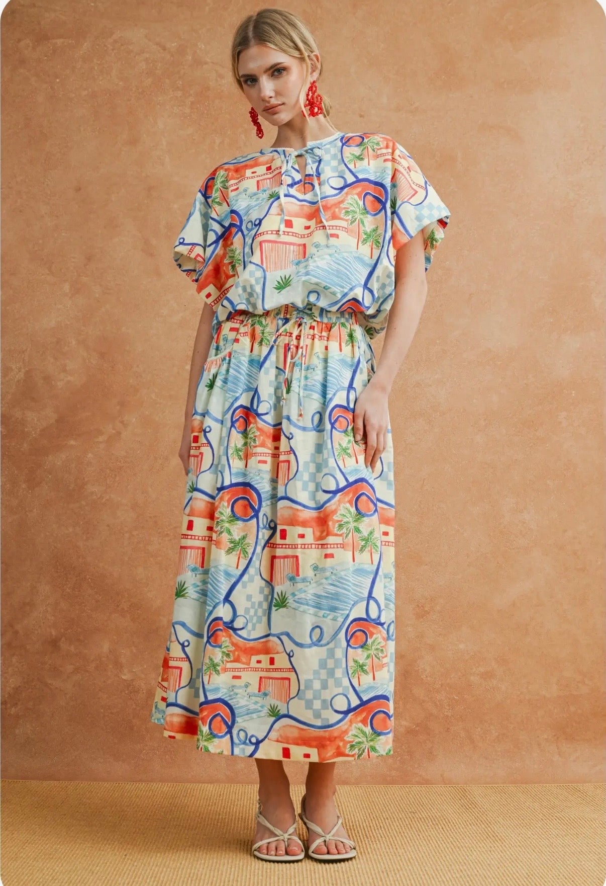 Riviera Dream Bubble Top + Midi Skirt Two-Piece Set