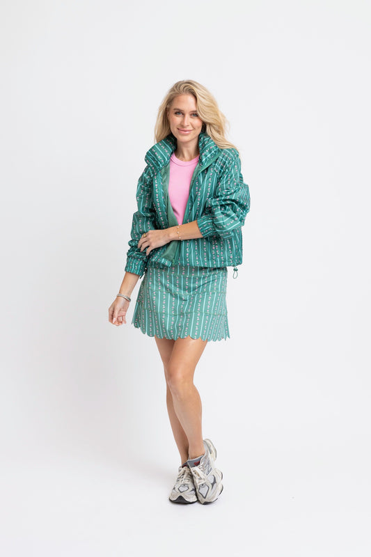 Floral Ditzy Stripe Athletic Kourt Jacket w/ hood